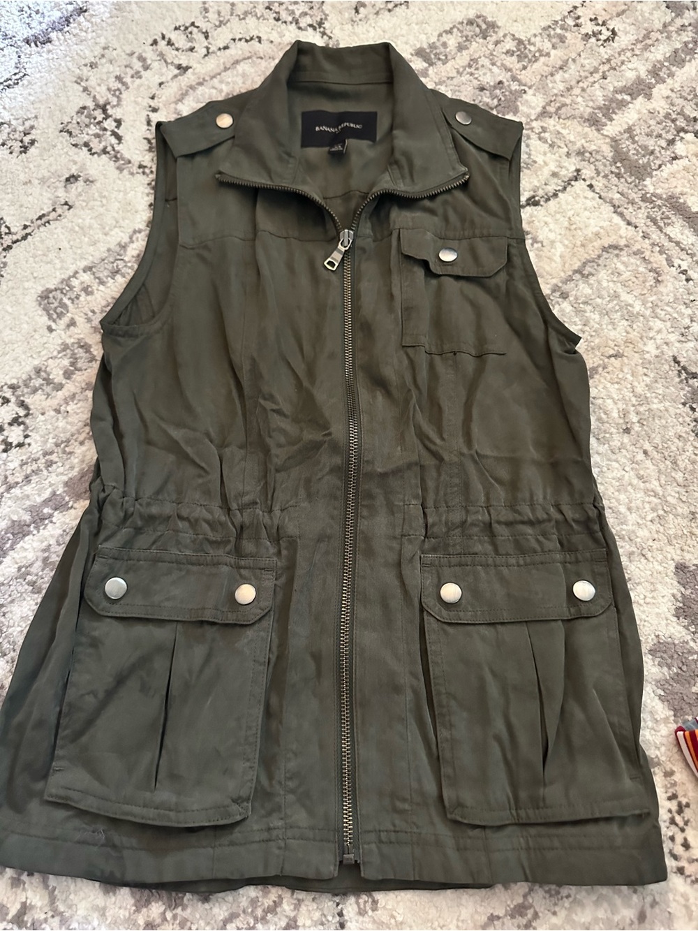 Banana Republic Olive Green Utility Vest with Front Zip